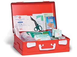 Cassetta con kit per pronto soccorso